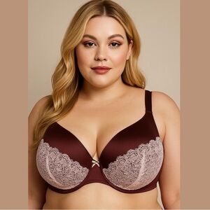 Cacique Lane Bryant Burgundy Pink Full Coverage Lace Plus Size Bra 38DDD